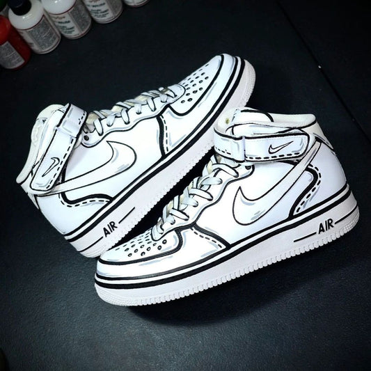 Custom AF 1s Shoes Sketch Design Black Grey