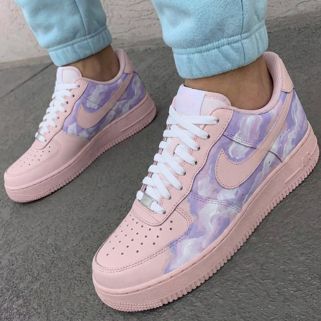 Custom AF 1s Shoes Sky Clouds Baby Pink Lavender