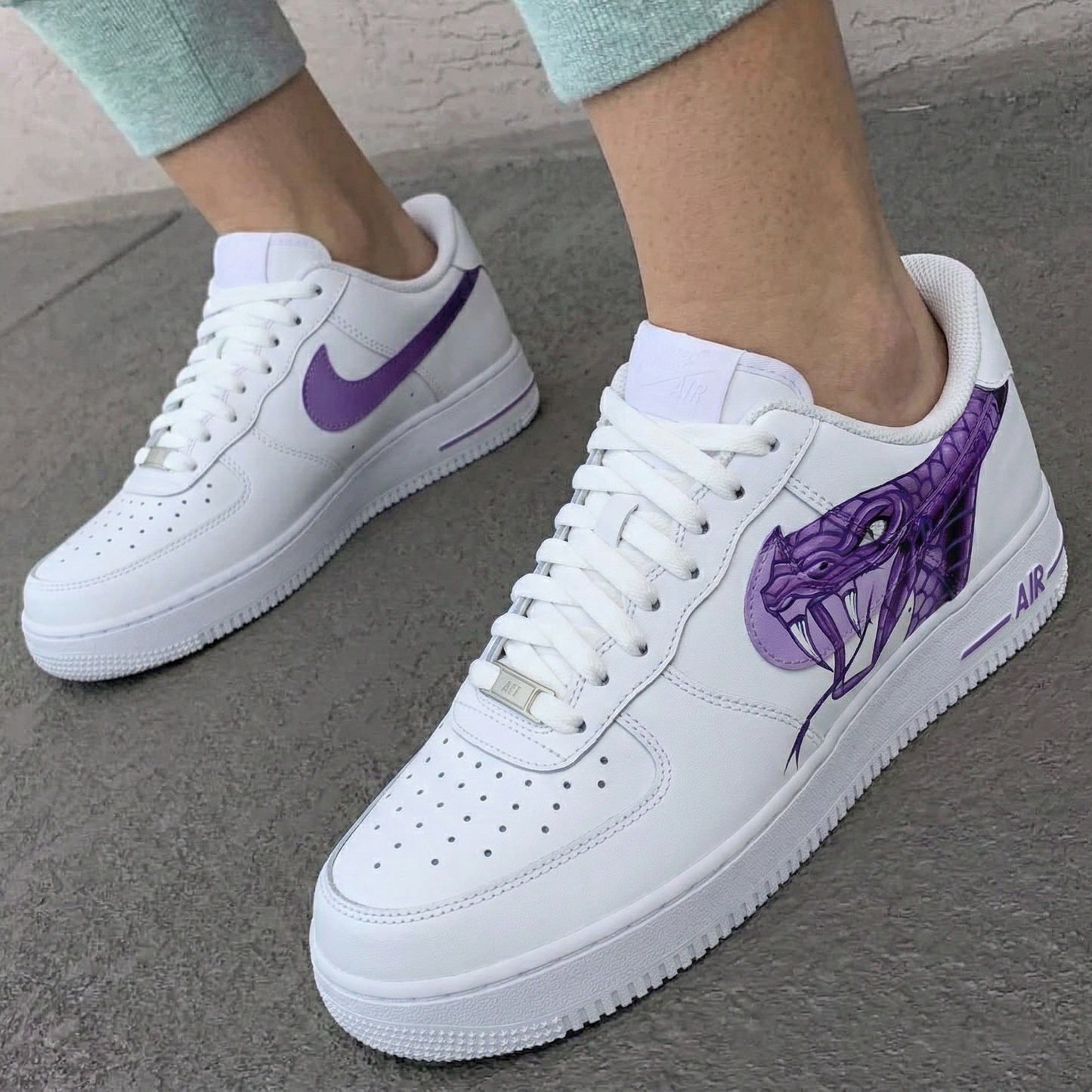 Custom AF 1s Shoes Snake White Purple