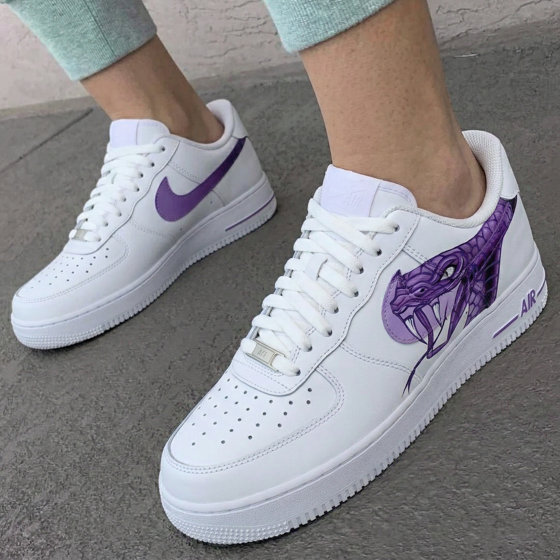 Custom AF 1s Shoes Snake White Purple