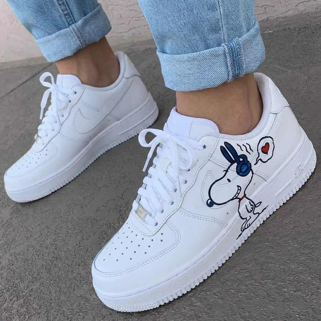 Custom AF 1s Shoes Snoopy Hearts Blue Red