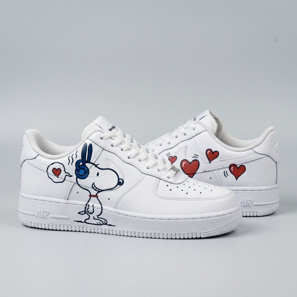 Custom AF 1s Shoes Snoopy Hearts Blue Red