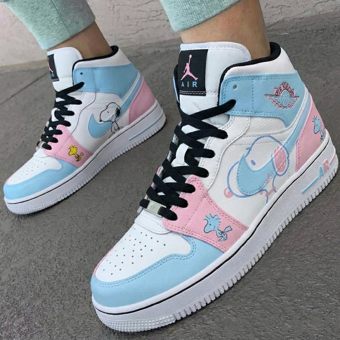Custom AF 1s Shoes Snoopy Theme Baby Blue Baby Pink