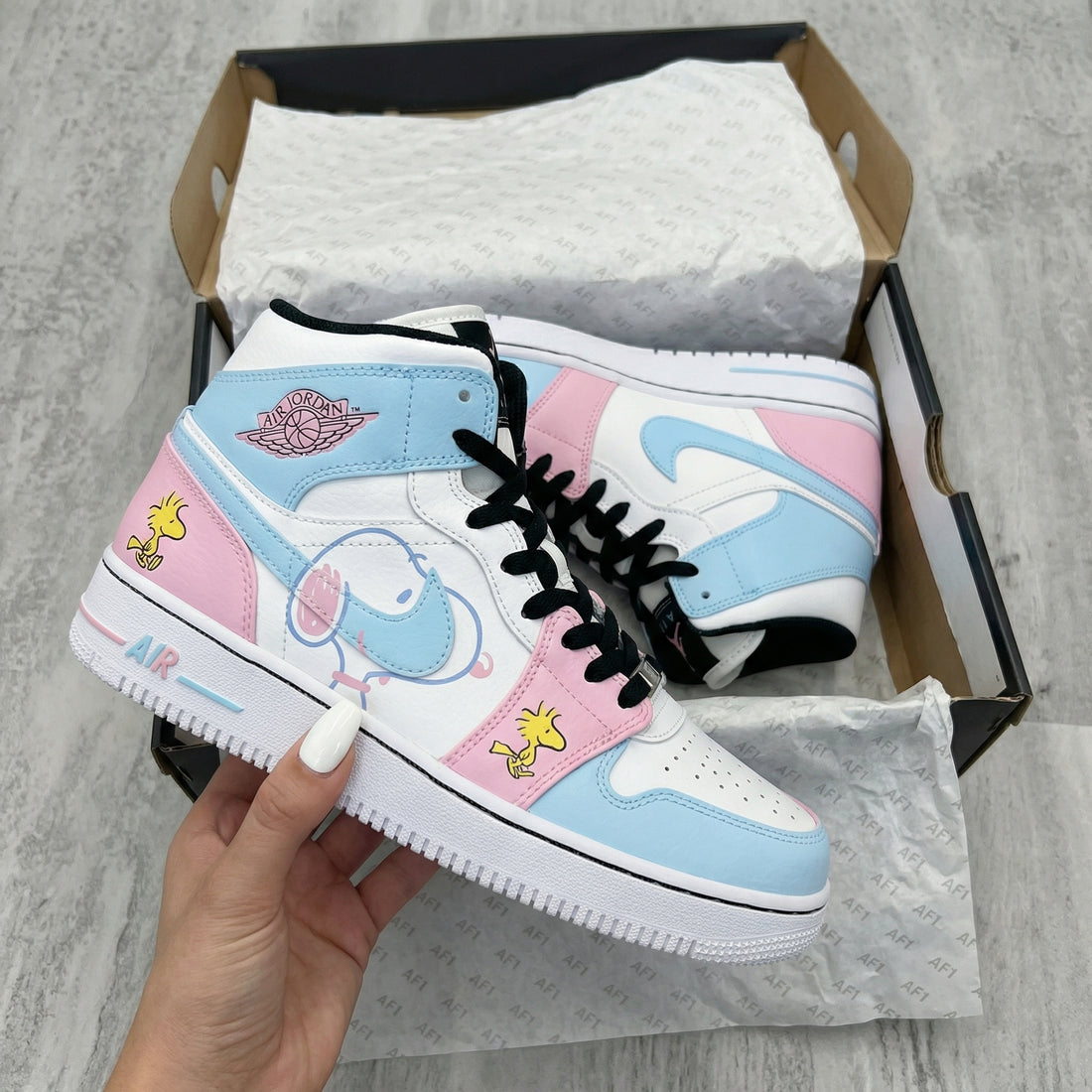 Custom AF 1s Shoes Snoopy Theme Baby Blue Baby Pink