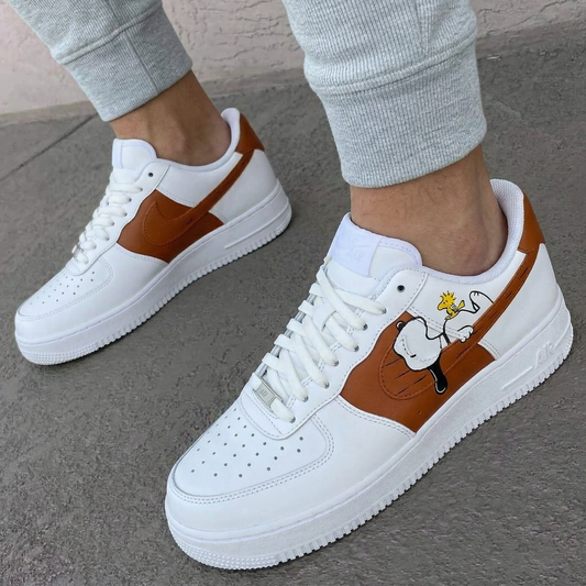 Custom AF 1s Shoes Snoopy Woodstock Cartoon Brown