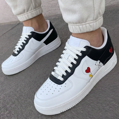 Custom AF 1s Shoes Snoopy Woodstock Heart Balloons Black Red