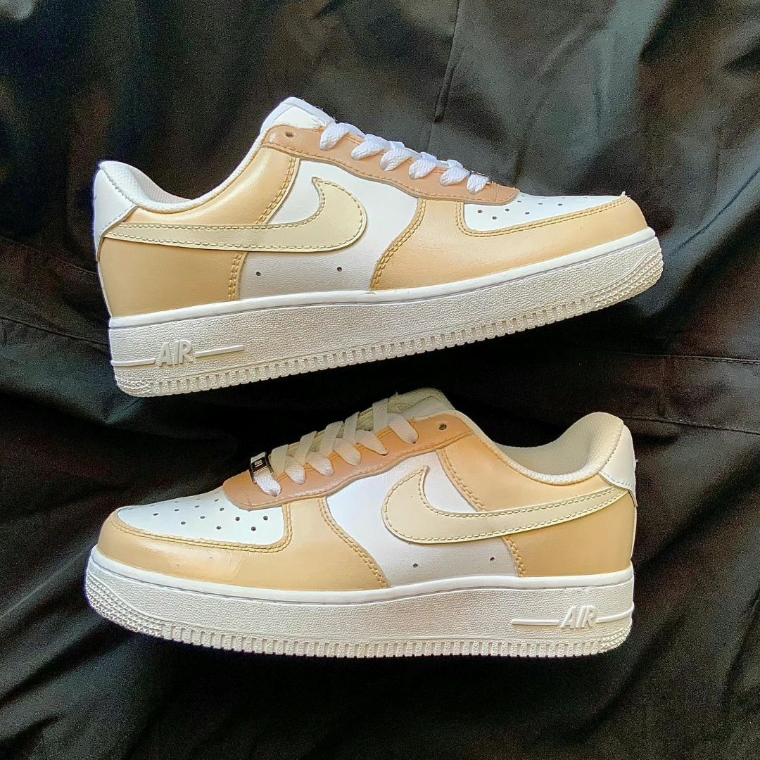 Custom AF 1s Shoes Soft Beige Base with Cream Details