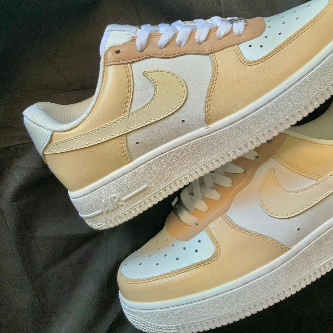 Custom AF 1s Shoes Soft Beige Base with Cream Details