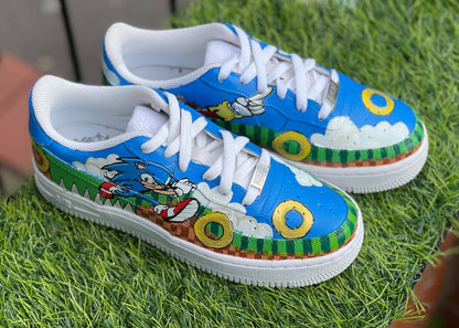 Custom AF 1s Shoes Sonic The Hedgehog Theme Blue Green