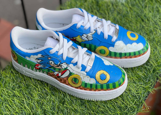 Custom AF 1s Shoes Sonic The Hedgehog Theme Blue Green