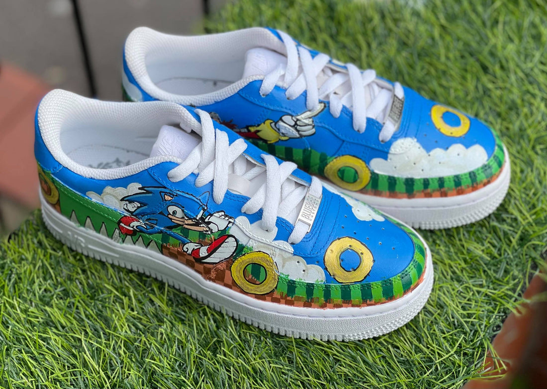 Custom AF 1s Shoes Sonic The Hedgehog Theme Blue Green