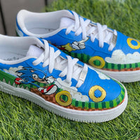 Custom AF 1s Shoes Sonic The Hedgehog Theme Blue Green