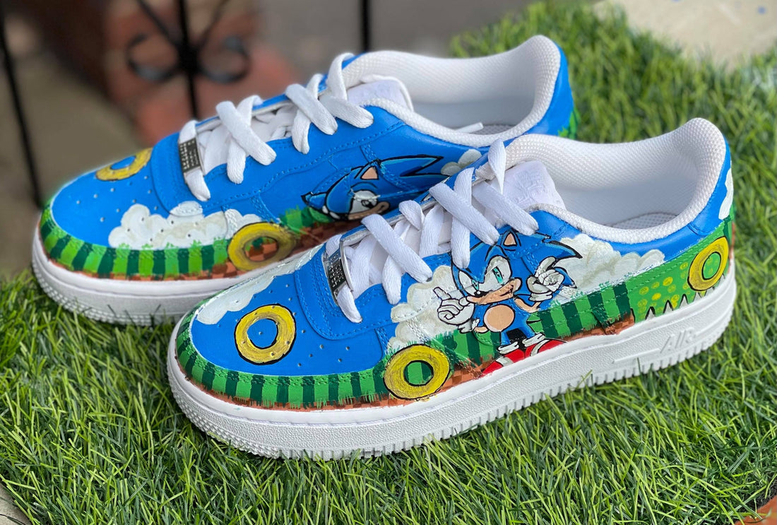 Custom AF 1s Shoes Sonic The Hedgehog Theme Blue Green