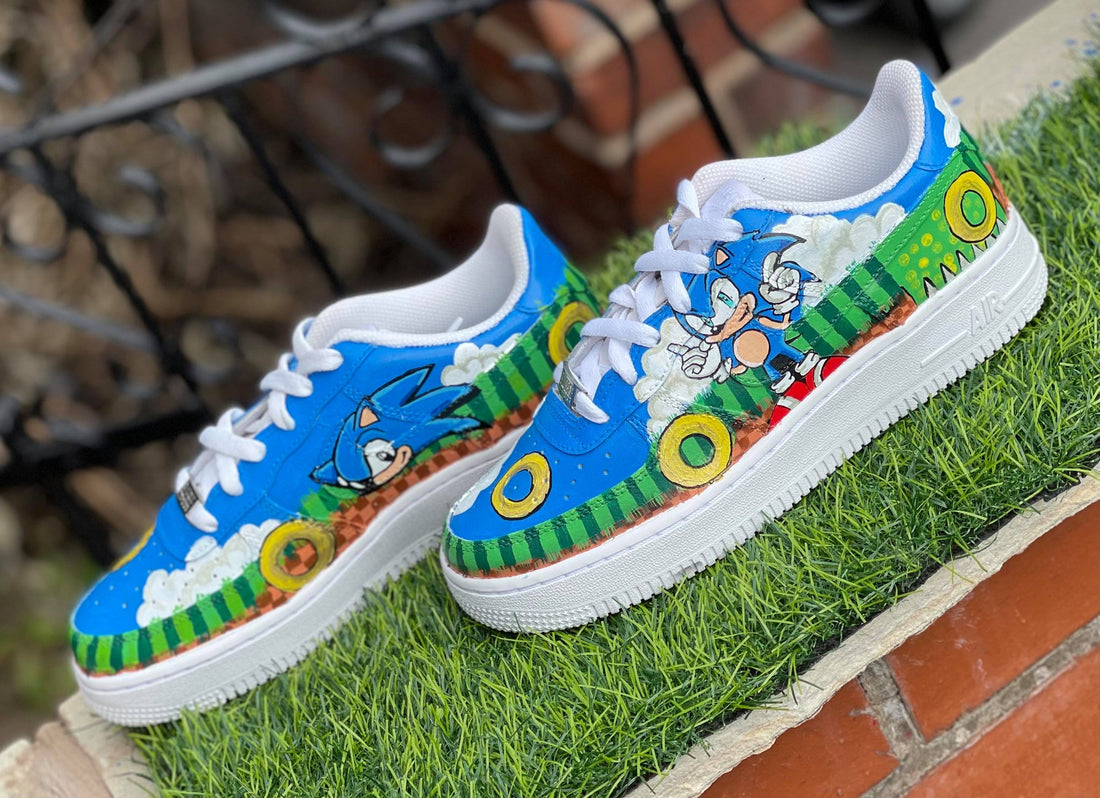Custom AF 1s Shoes Sonic The Hedgehog Theme Blue Green