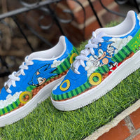 Custom AF 1s Shoes Sonic The Hedgehog Theme Blue Green