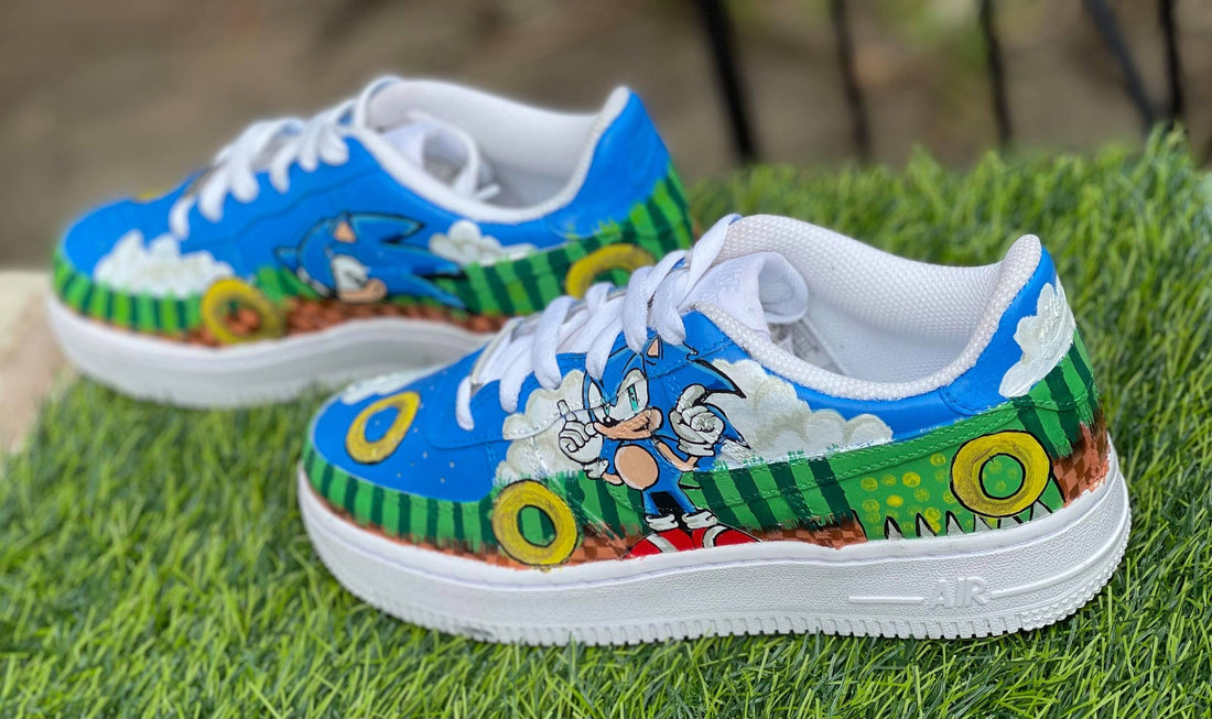 Custom AF 1s Shoes Sonic The Hedgehog Theme Blue Green