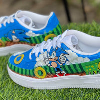 Custom AF 1s Shoes Sonic The Hedgehog Theme Blue Green