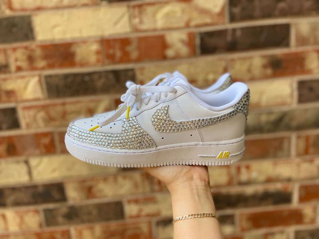 Custom AF 1s Shoes Sparkly Rhinestone Silver Yellow