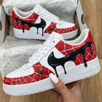 Custom AF 1s Shoes Spider Web Spiders Black Drip Red Black