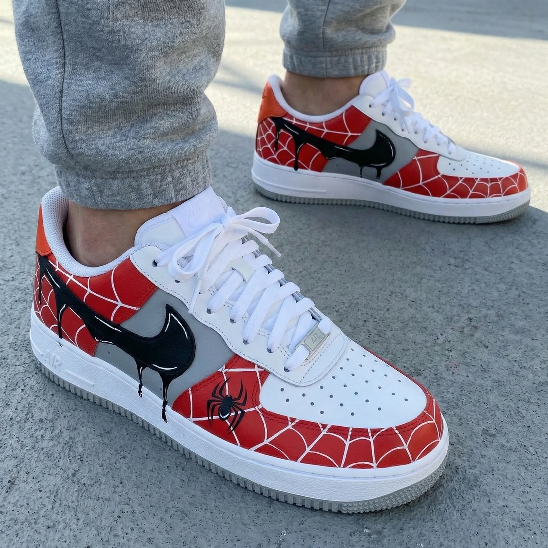 Custom AF 1s Shoes Spider Web Spiders Red Black Gray