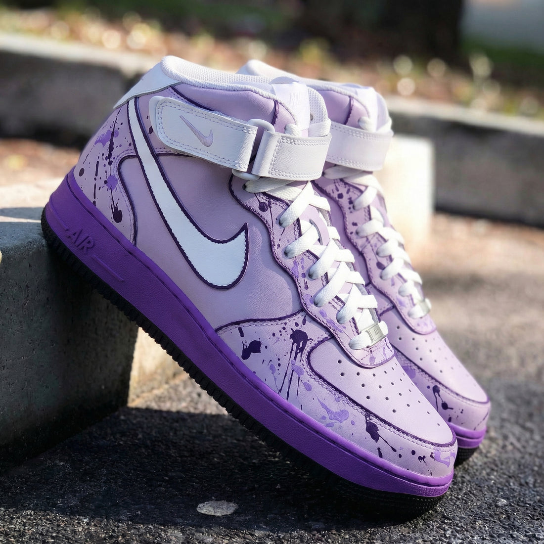 Custom AF 1s Shoes Splash Pattern Baby Purple