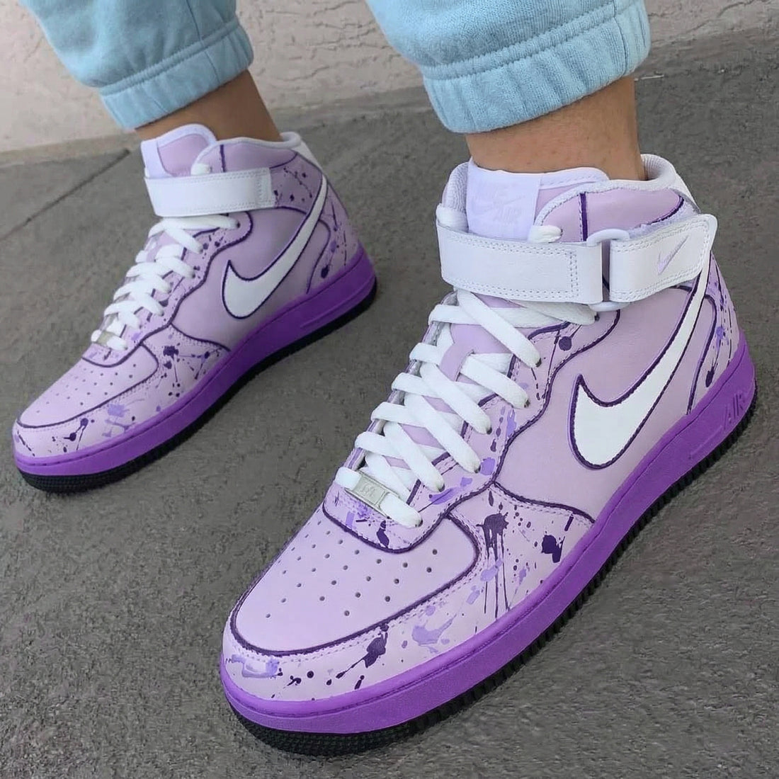 Custom AF 1s Shoes Splash Pattern Baby Purple