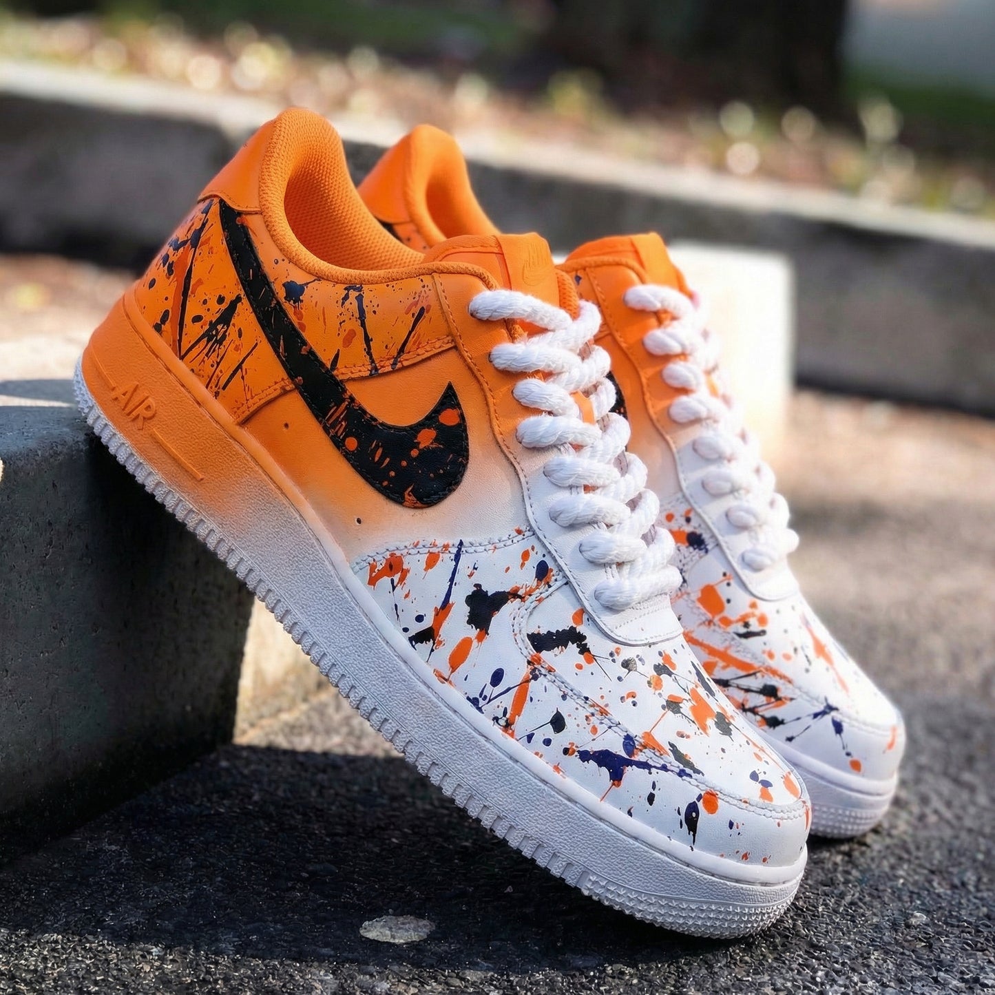 Custom AF 1s Shoes Splash Pattern Orange Black