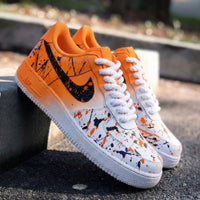 Custom AF 1s Shoes Splash Pattern Orange Black