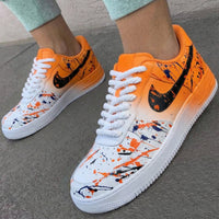Custom AF 1s Shoes Splash Pattern Orange Black