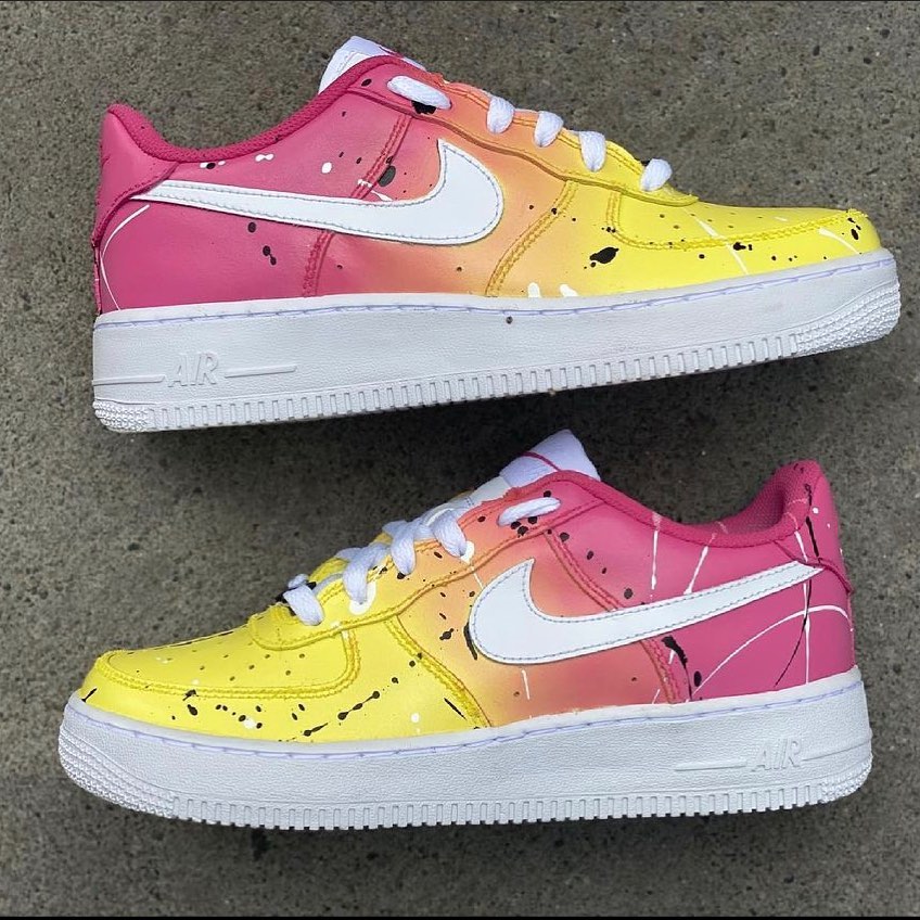 Custom AF 1s Shoes Splash Pattern Yellow Pink