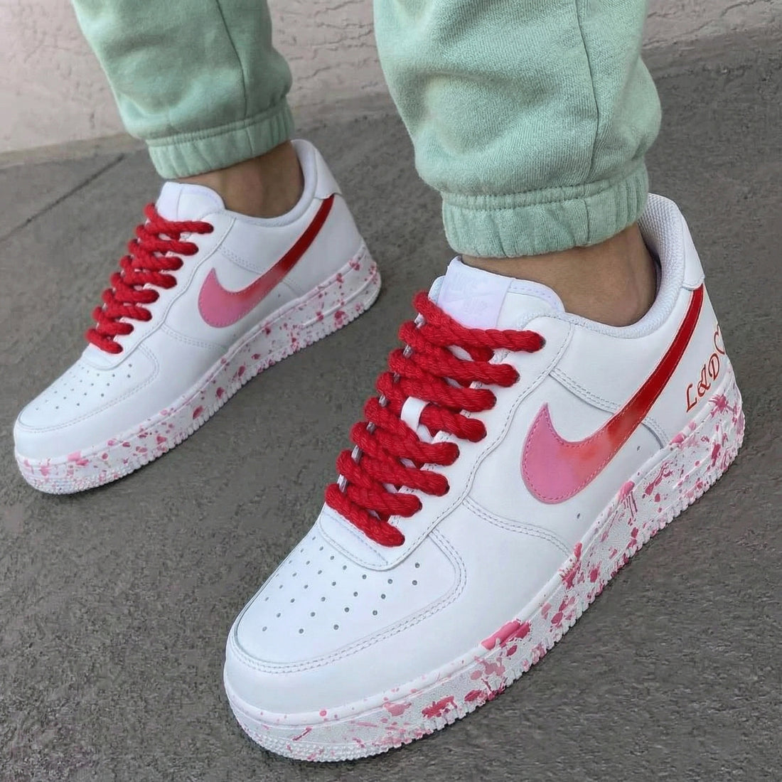 Custom AF 1s Shoes Splatter Paint Gradient Swoosh Red Baby Pink