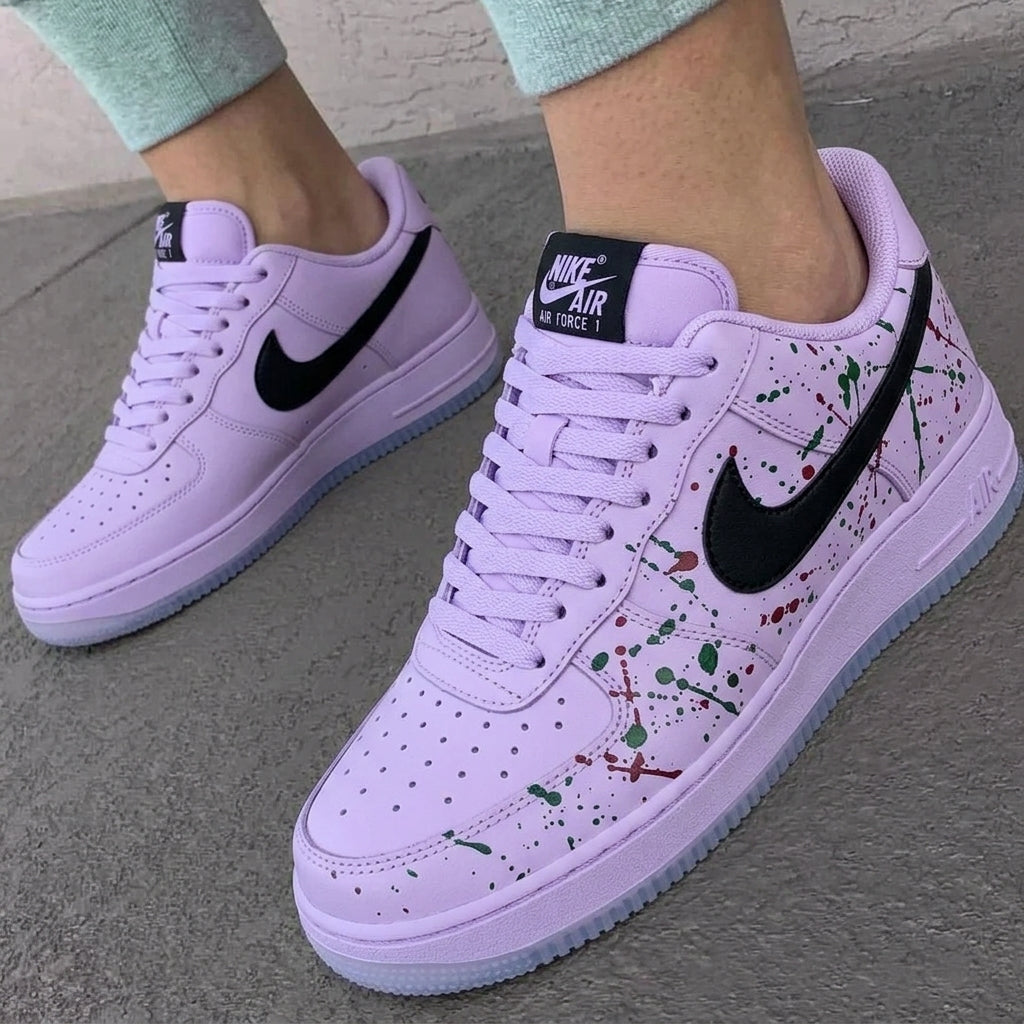 Custom AF 1s Shoes Splatter Paint Purple Black Green Red