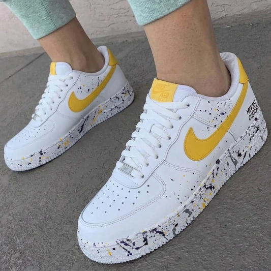 Custom AF 1s Shoes Splatter Pattern Yellow Black