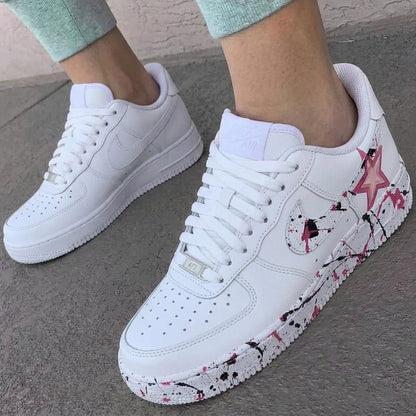 Custom AF 1s Shoes Splatter Star Baby Pink Black