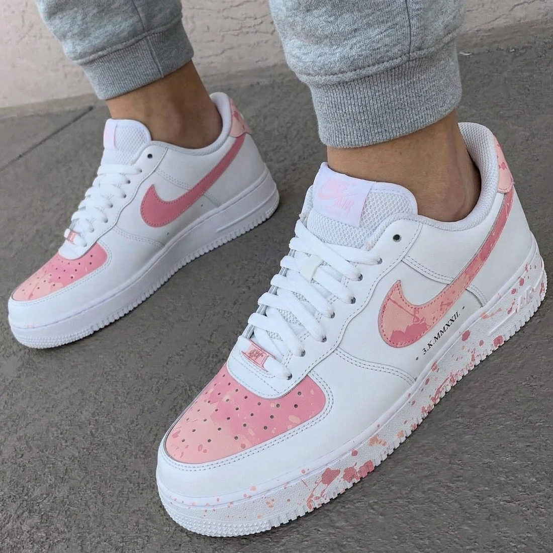 Custom AF 1s Shoes Splatter White Baby Pink