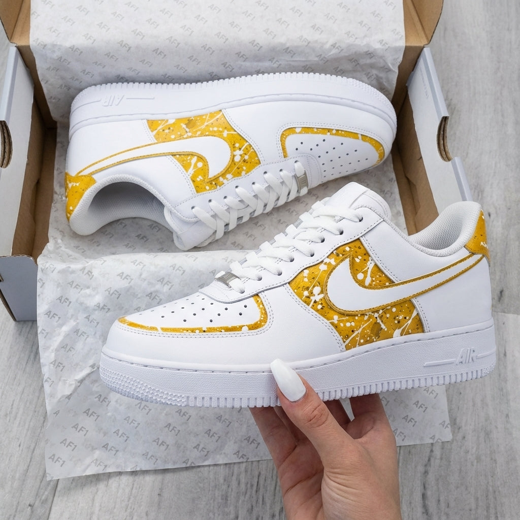 Custom AF 1s Shoes Splatter White Yellow
