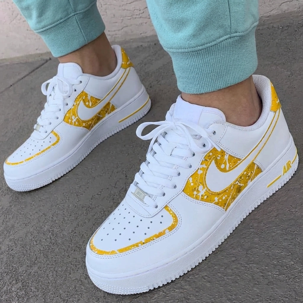 Custom AF 1s Shoes Splatter White Yellow