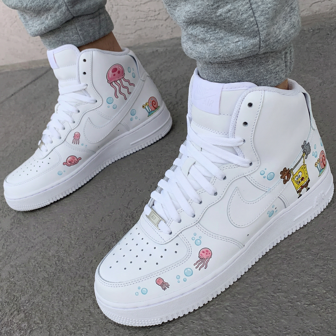 Custom AF 1s Shoes SpongeBob Jellyfishes Snails Pink Blue