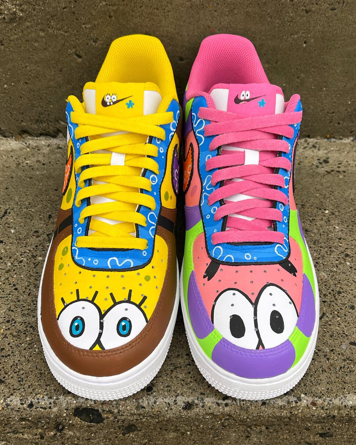 Custom AF 1s Shoes SpongeBob SquarePants Design Yellow Pink