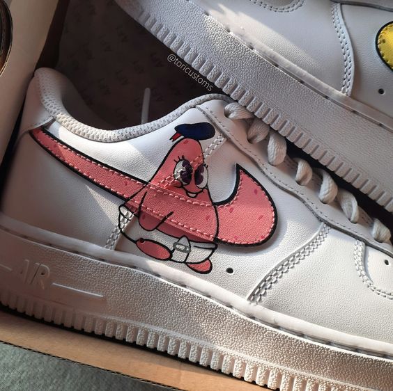 Custom AF 1s Shoes SpongeBob SquarePants Pink Yellow