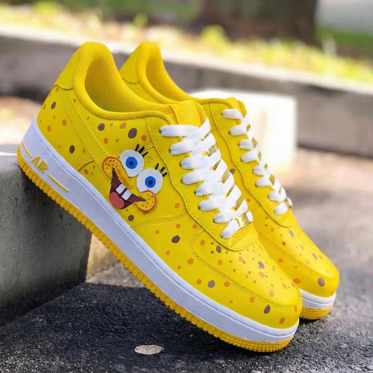 Custom AF 1s Shoes SpongeBob Theme Yellow White