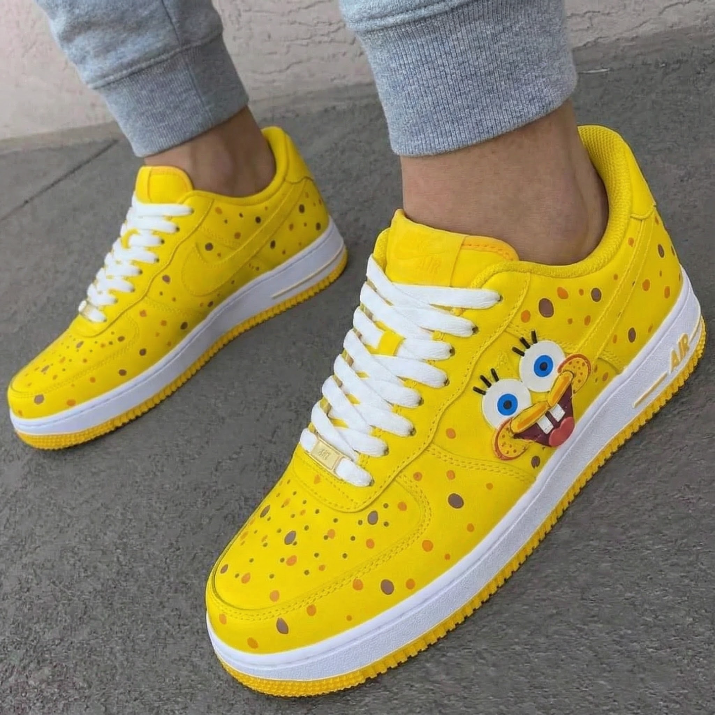 Custom AF 1s Shoes SpongeBob Theme Yellow White