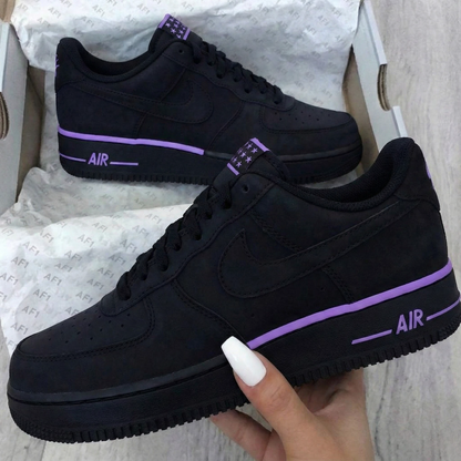 Custom AF 1s Shoes Star Pattern Black and Purple