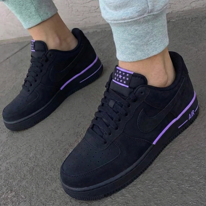 Custom AF 1s Shoes Star Pattern Black and Purple