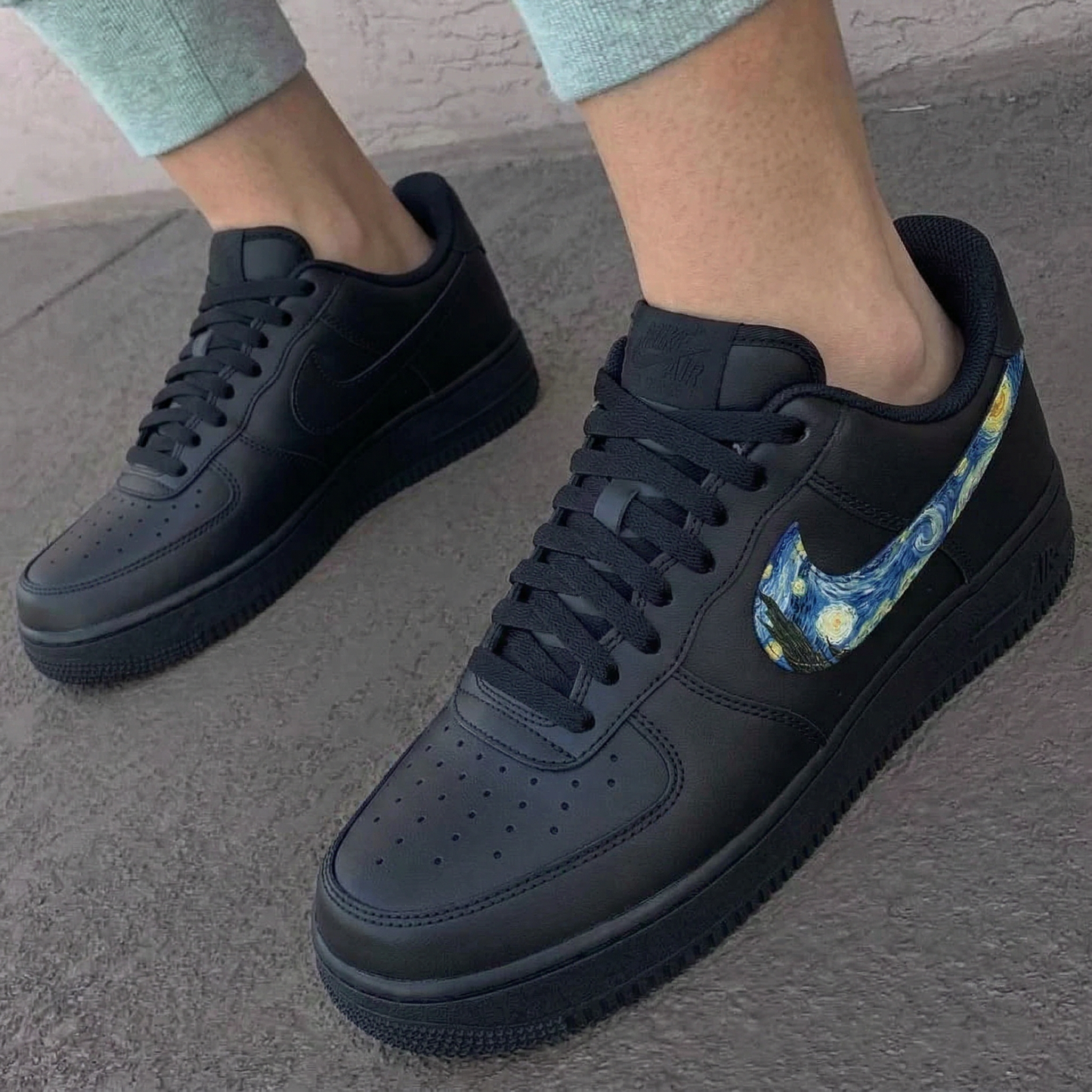 Custom AF 1s Shoes Starry Night Pattern Black