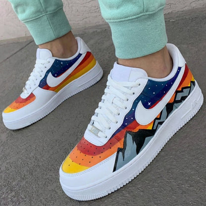 Custom AF 1s Shoes Starry Sky Rainbow Mountain Navy Red Orange Yellow Gray Black