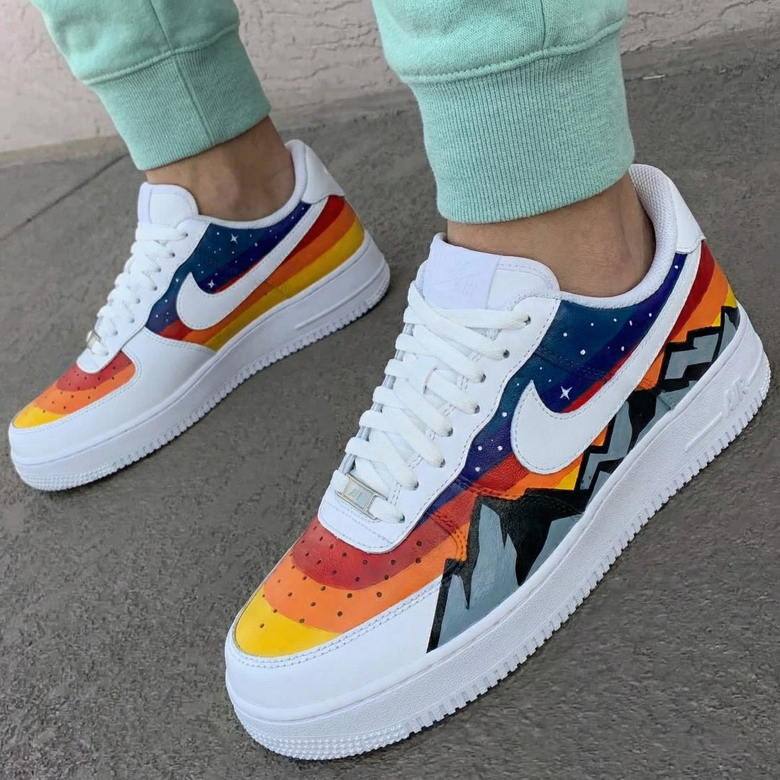 Custom AF 1s Shoes Starry Sky Rainbow Mountain Navy Red Orange Yellow Gray Black