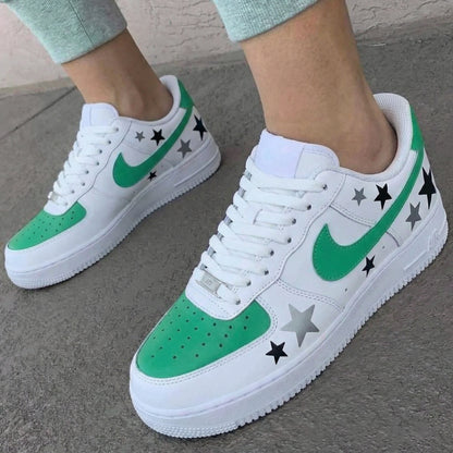 Custom AF 1s Shoes Stars Green Black Gray