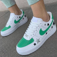Custom AF 1s Shoes Stars Green Black Gray