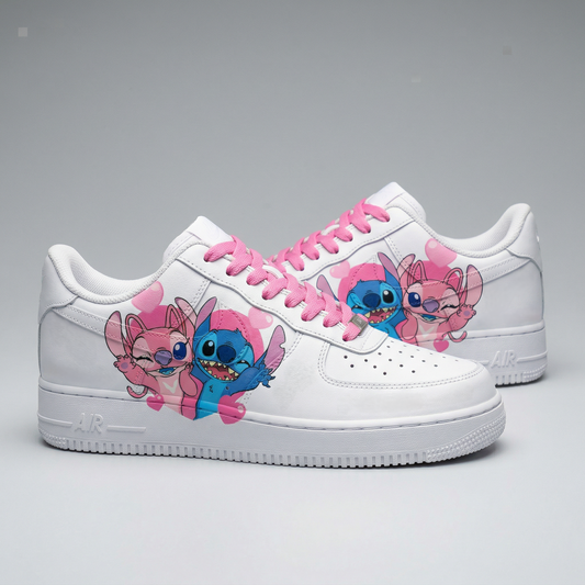 Custom AF 1s Shoes Stitch And Angel Cartoon Baby Pink And Blue